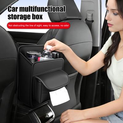 Faux Leather Car Seat Gap Organizer Center Console Storage Net for Back Seat Dual Access Hanging Pouch for Bag Tissue