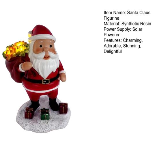Yousheng Lighted Santa Claus Figurines Resin Santa Sculpture with Gift Bag on Back Solar Powered Light Up Christmas Statue for Indoor Outdoor Holiday