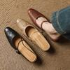 Fashion 2025 NEW Summer Women Mules Genuine Leather Women Shoes Square Toe Chunky Heel Cover Toe Slingback Sandals Modern Slippers
