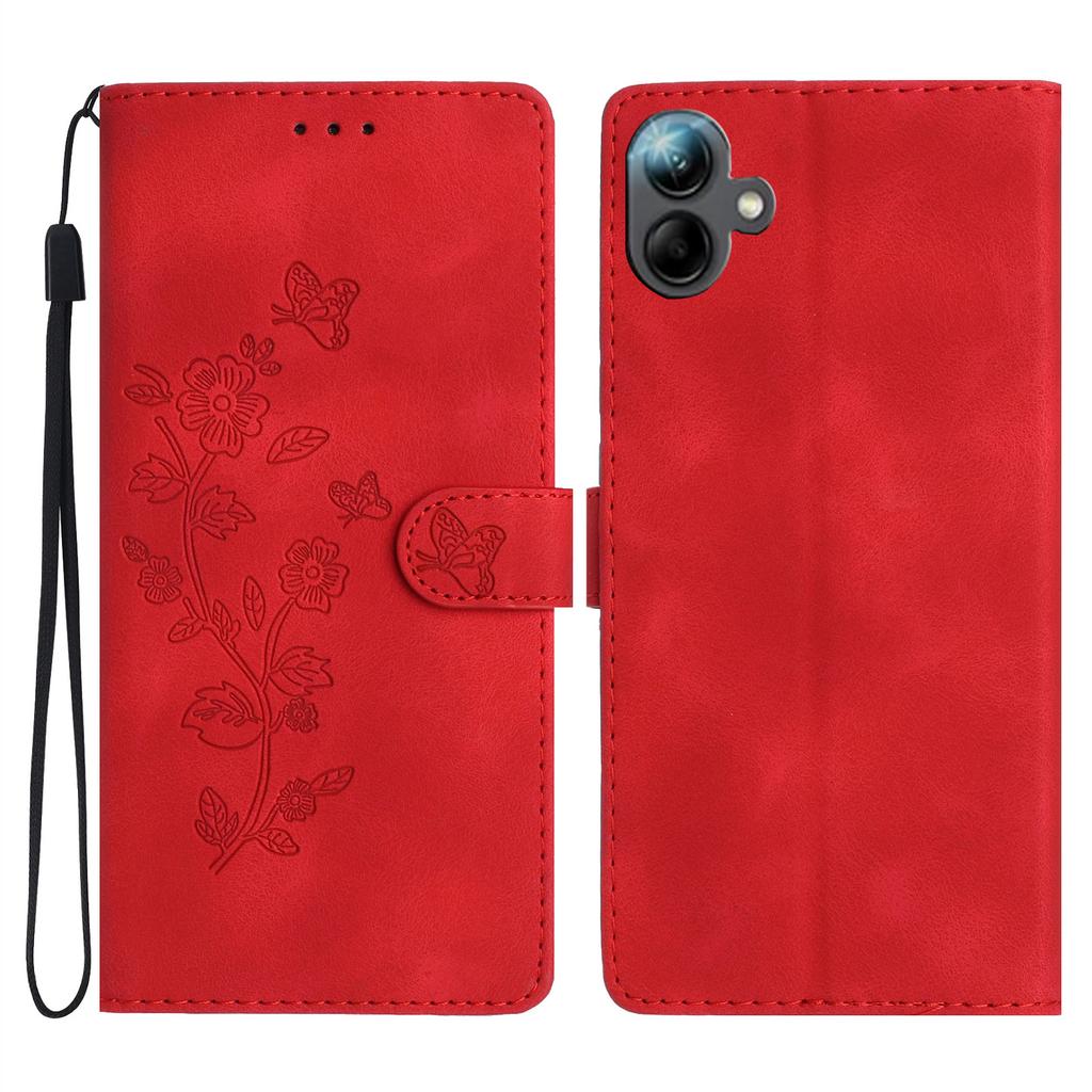 For Samsung Galaxy A06 4G Case Leather Imprinted Flower Phone Cover Wallet with Wrist Strap