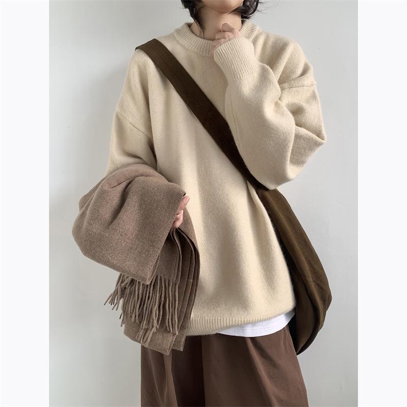 Men s Solid Color Crew Neck Sweater - Winter Japanese Style, Versatile, Loose Fit Knitwear L