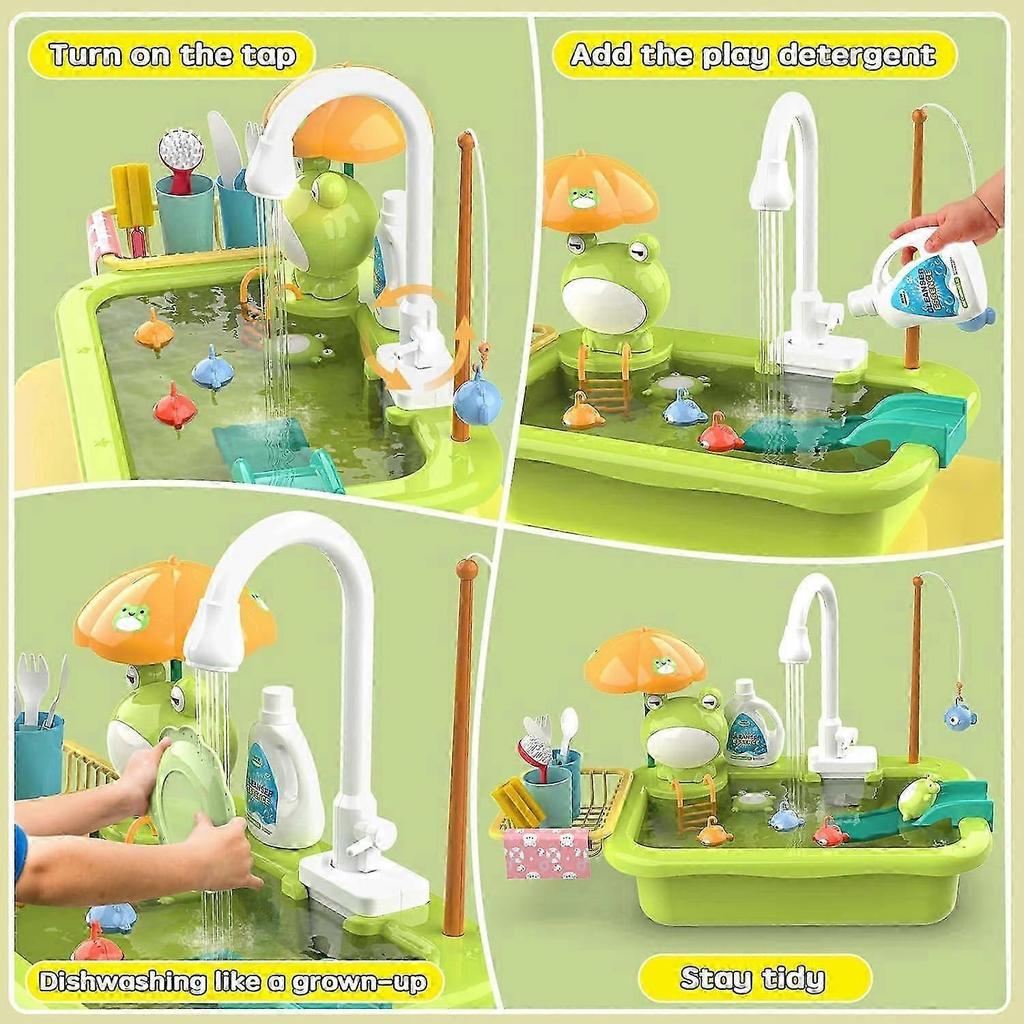 Spielspüle mit fließendem Wasser, Spielzeugspüle Kinder Küchenzubehör, Rollenspiel Lebensmittel Wasser Spielzeug für Jungen Mädchen 3 4 5 6 7 Jahre (Standard Edition)