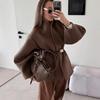 Women's Coats - Spring Autumn Women's Brown Waist Cinched Wool Coat, Elegant Fashion High-end Design Woolen Outwear for Ladies