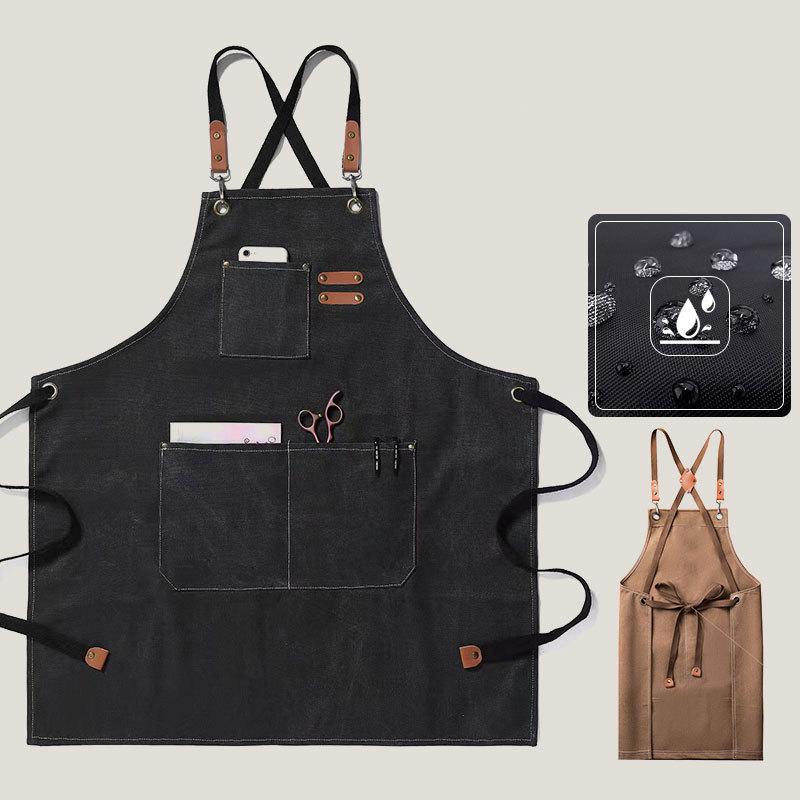 Household Canvas Apron Oil-Proof Can Wipe Hands Kitchen Cooking Men Women Adult With Tool Pockets  Coffee Over Apron