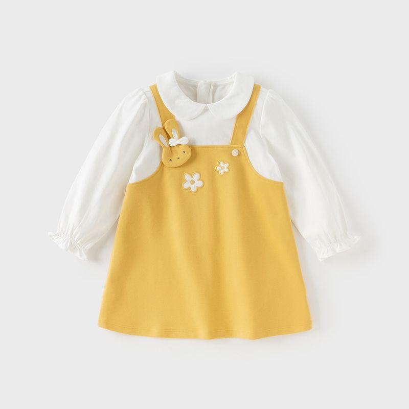 David Bella Girls  Dress Children s Spring College Style Fake Suspender Dress Baby Girl One-Year-Old Princess Dress Children s Clothing Yellow [Spot] 100
