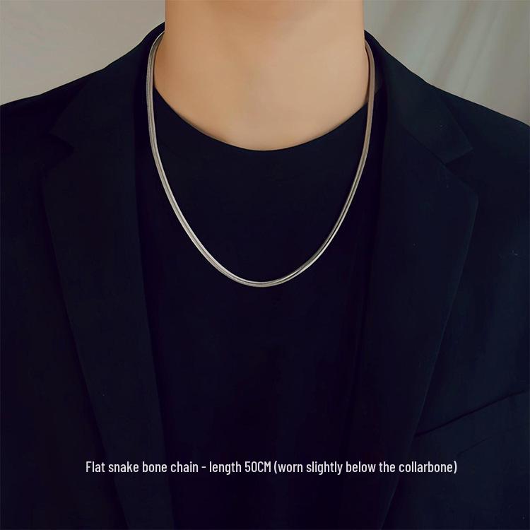 Men's Minimalist Titanium Steel Snake Bone Chain Necklace, Layered Hip-Hop Style