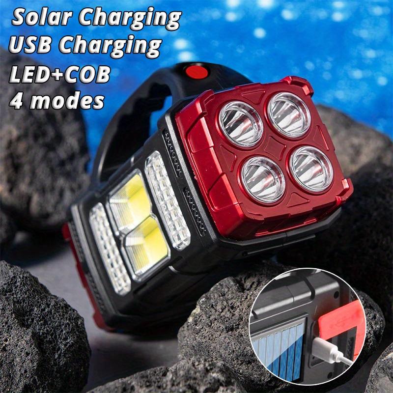 4-in-1 Solar LED Flashlight with Front and Rear Dual Lights,Emergency Power Supply,Digital Display,Heavy-duty Portable Light for Camping,Hiking