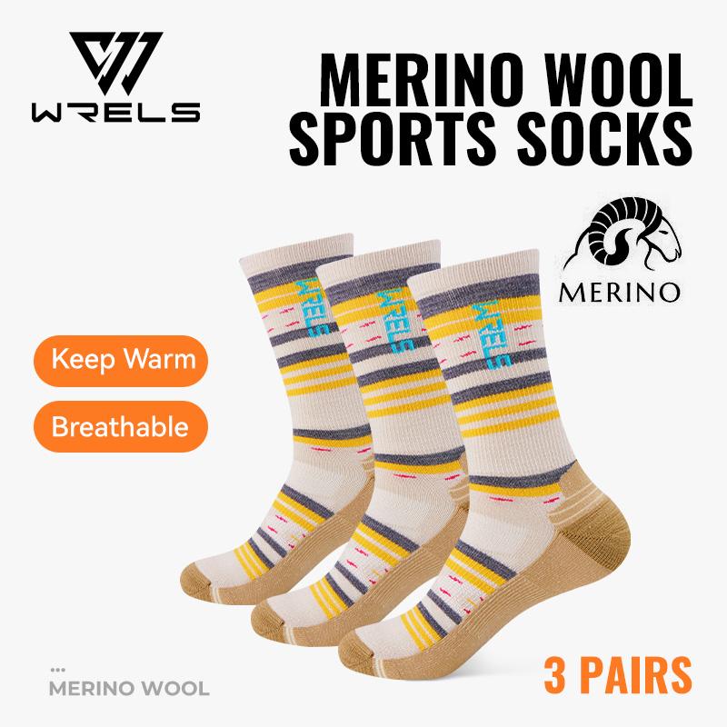 WRELS 1/2/3pairs Merino Wool Socks Moisture Wicking Warm Thermal Hiking Socks Breathable Cushion Hiking Running Compression Sock