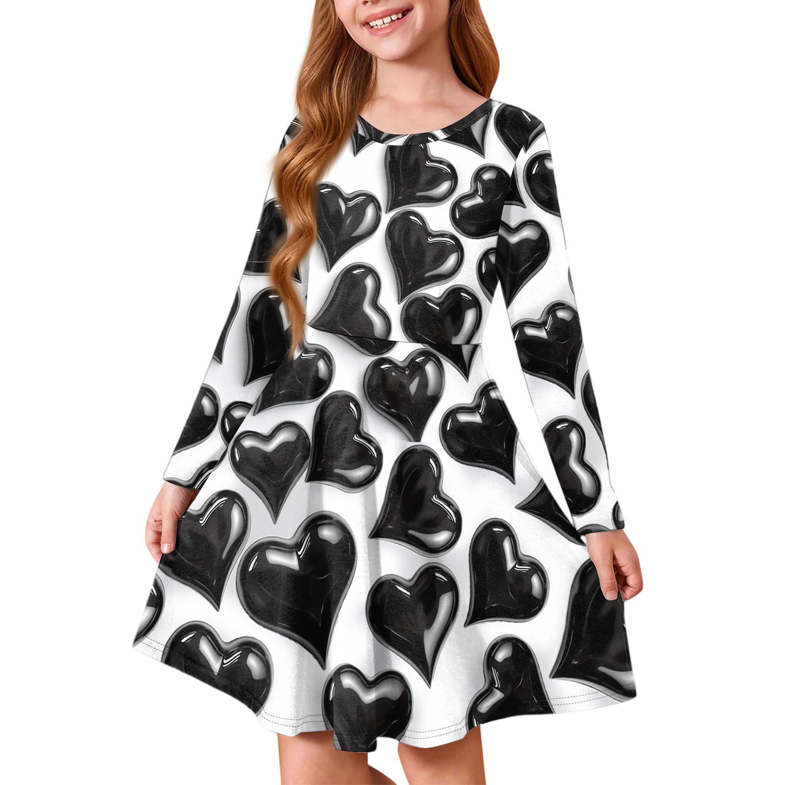 

Літня сукня-принцеса для дівчинки, з довгим рукавом, А-силуету, сукня-футболка, День святого Валентина 150 чорний