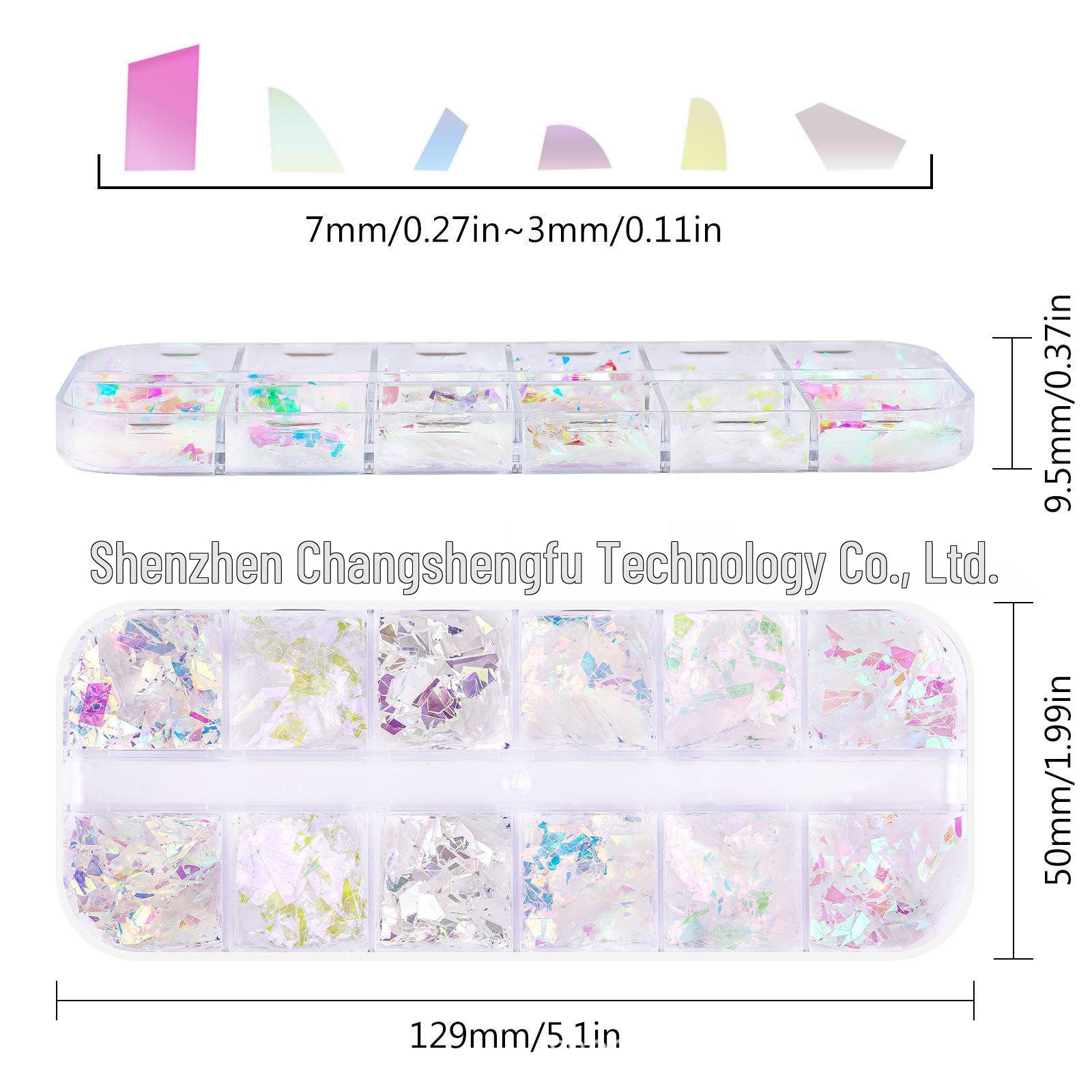 12-Grid Laser Flakes: Irregular Mixed Color Cellophane Nail Art Glitter.