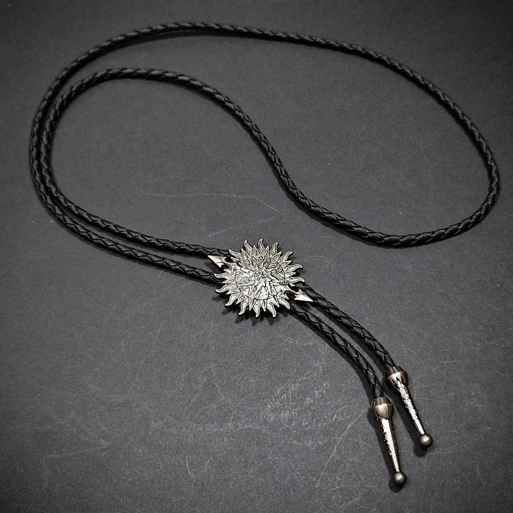 Cowboy Bolo Tie Metal Pendant Adjustable Faux Leather Cord for Men and Women for Western Outfit Necklace Accessory