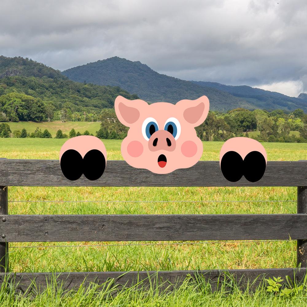 Cartoon Animal Peeking Outdoor Fence Decoration Sign