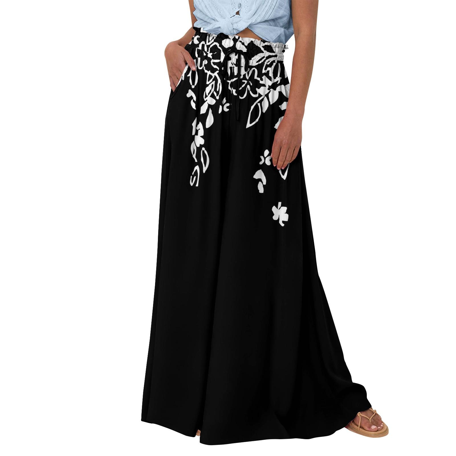 

Women High Waisted Wide Leg Pants Summer Casual Flowy Palazzo Pants Floral Print Beach Trousers With Pocket XXL чорний