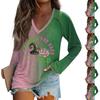 Women's Long Sleeve Plunger Sleeve  Witch Printed Casual Top T-Shirt
