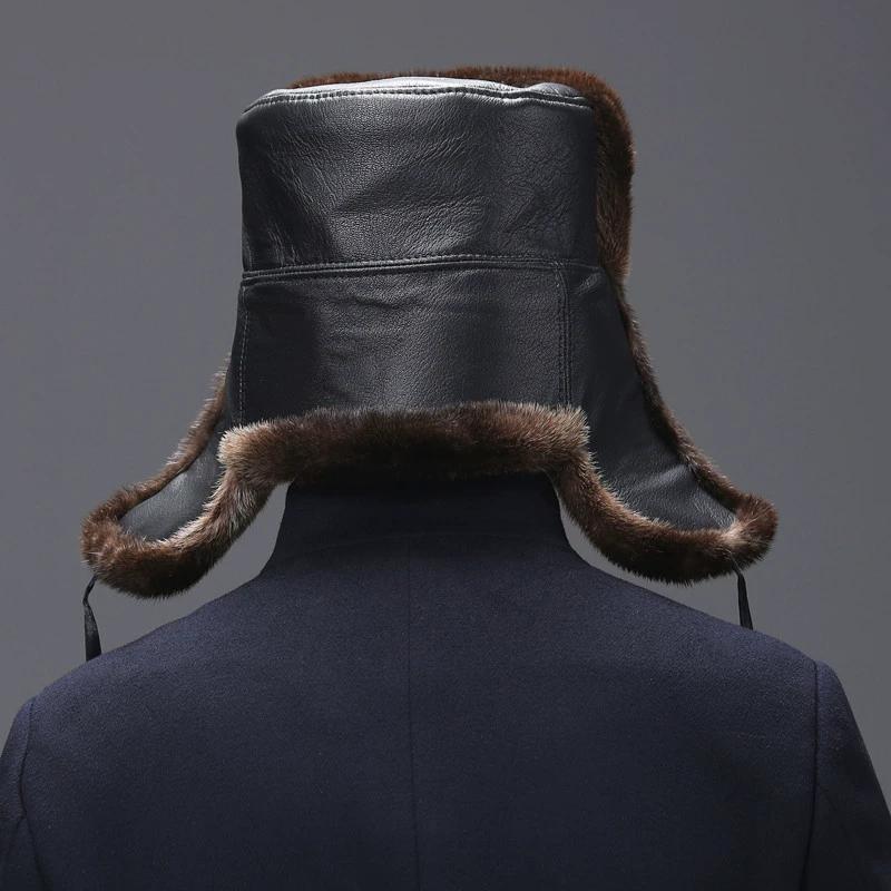 Mink Hat Male Whole Mink Mink Winter Middle-aged and Elderly Old Man Hat Mink Hair Ear Protection Warm Fur Otter Lei Feng Hat
