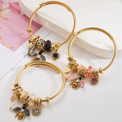 Verstellbares Edelstahl Strass Armband für Damen Tier Armreif Schmuck Accessoire