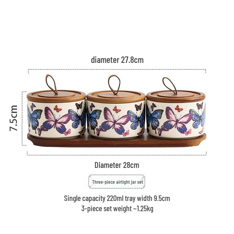 ZISIZ Butterfly Dream Ceramic Sealed Storage Jar Set