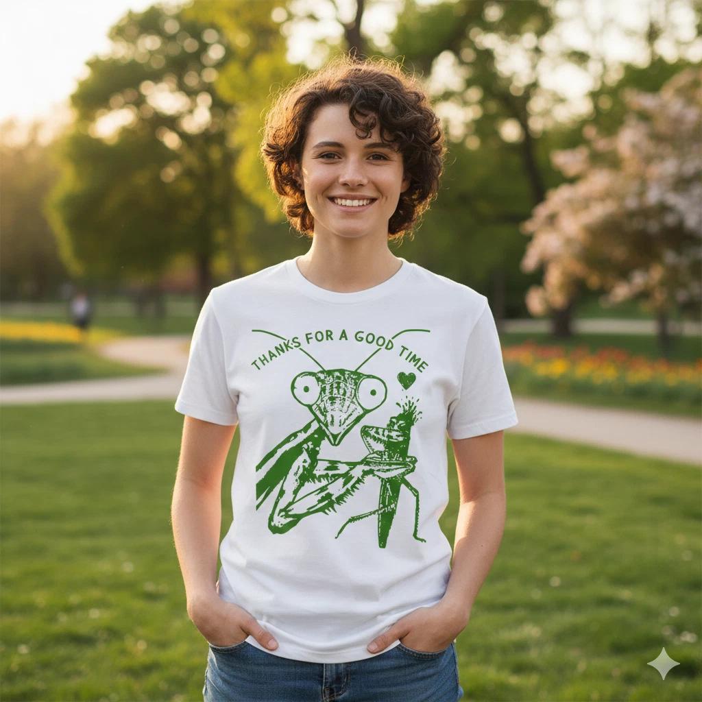 Unisex Adult Retro Graphic Thanks For a Good Time Praying Mantis Gr... XXXL