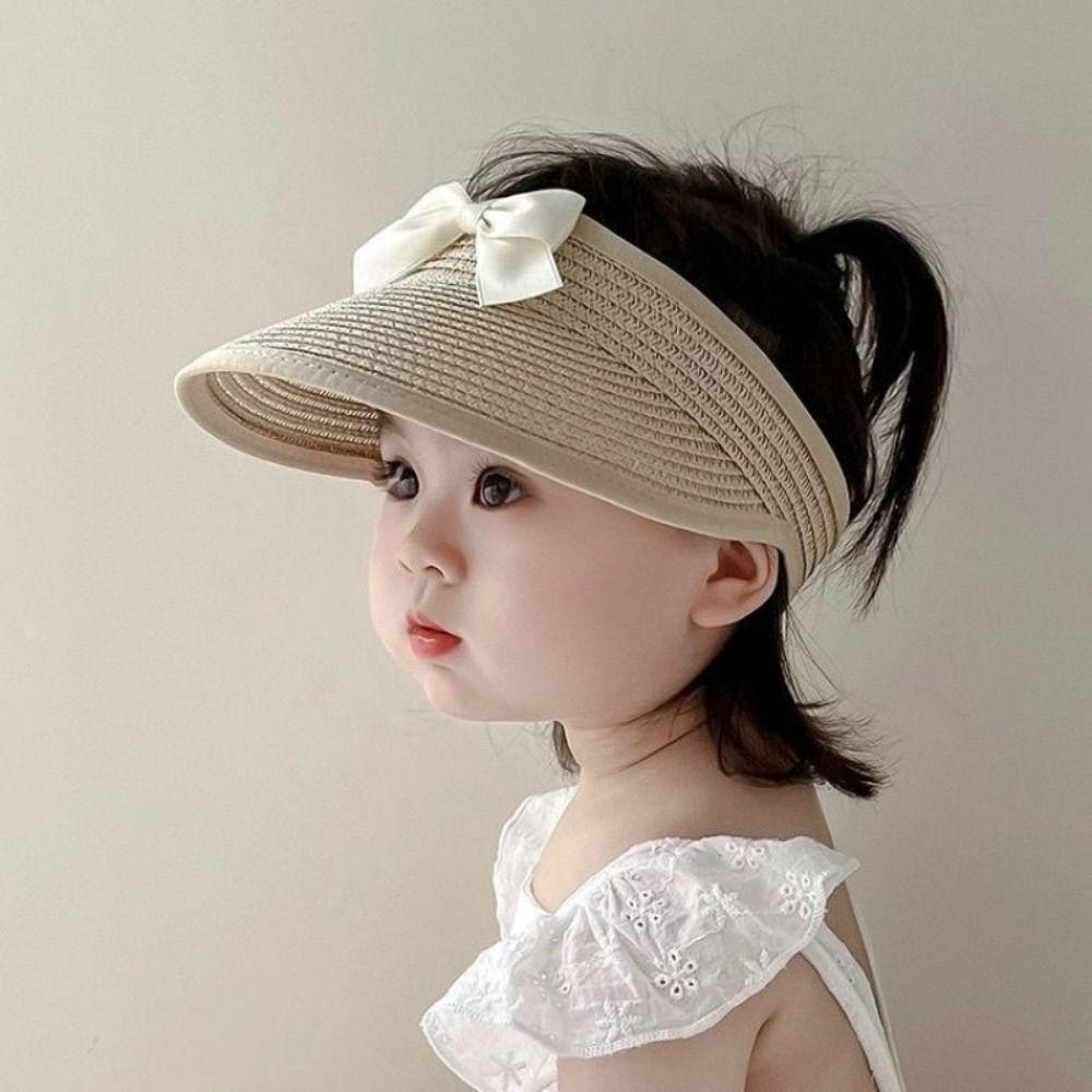 Empty Top Bow Straw Hat Korean Visor Cap Fashion Baby Straw Caps  5-36 Months