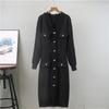 Autumn And Winter Knitted Dress For Women  V-Neck Tassel Solid Color Mid Length Skirt