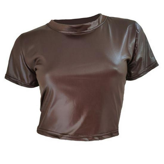 

European and American Women s Sexy Slim-Fit Faux Leather Crop Top Extra Extra Large