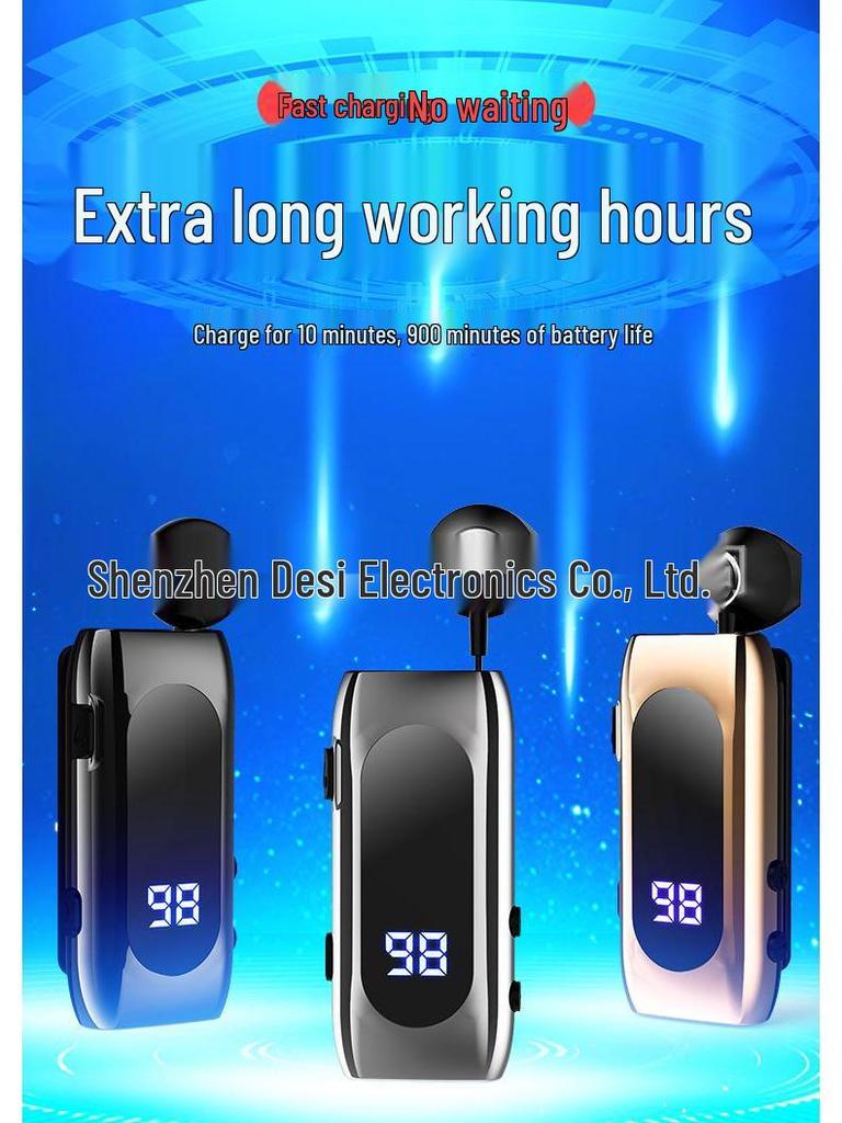 K55 Bluetooth 5.0 Clip-On Retractable Earbuds: Smart, Universal, Ideal for Business and Sports