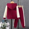 3-8Y Fall/Winter Boys Long-Sleeve Hooded Kids' Sportswear Set Color-Block A-Line Hoodie Set