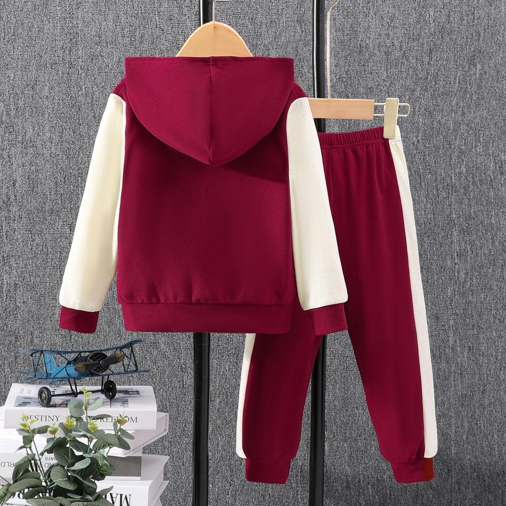 3-8Y Fall/Winter Boys Long-Sleeve Hooded Kids' Sportswear Set Color-Block A-Line Hoodie Set