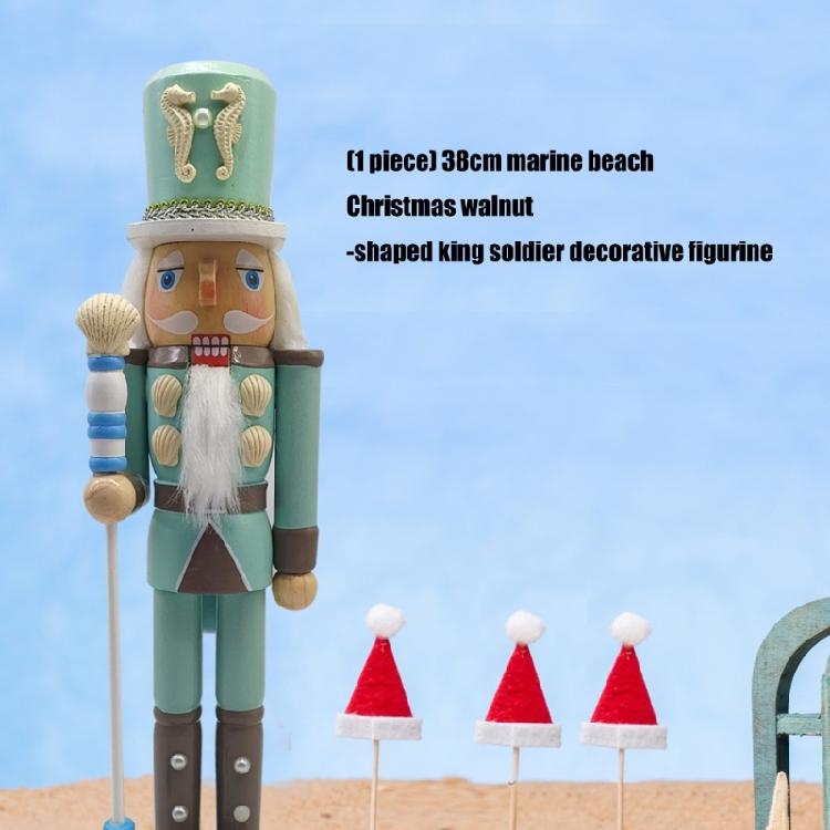 Christmas Themed 38Cm Tall Wood Carving Coastal Nutcrackers King Statue Beach Parties Home Decors Centerpieces Ornament
