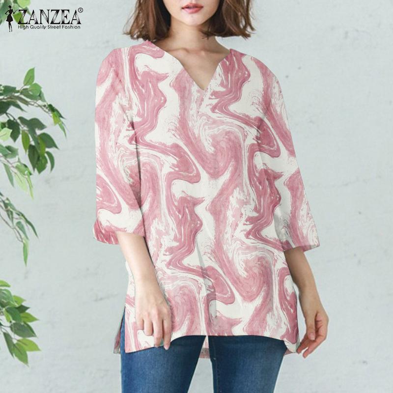 

ZANZEA Женская мода Галстук Окрашенная рубашка Летняя повседневная V-образный вырез 3/4 Рукав Блузка