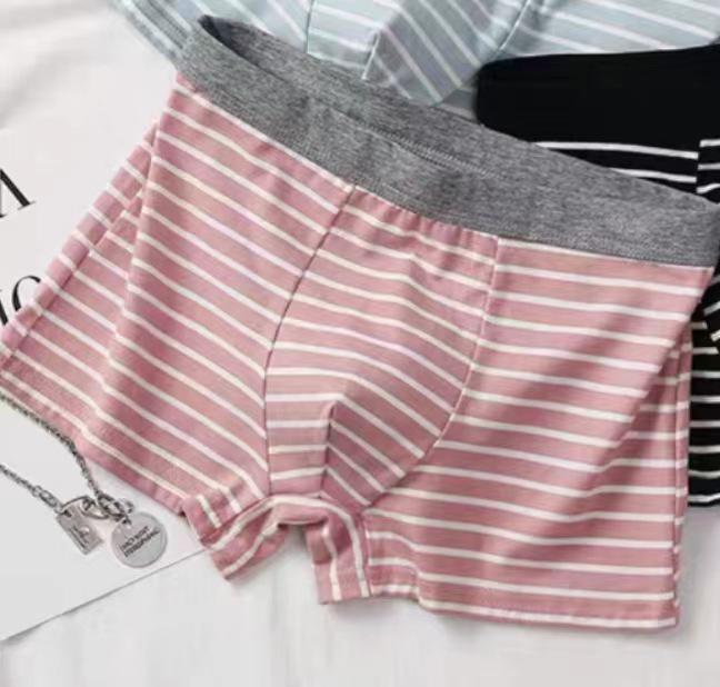 Pure Cotton Striped Men's Mid-Waist Boxer Briefs, Plus Size, Sporty and Trendy.