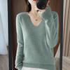 Yousheng Women Sweater V-Neck Long Sleeve Solid Color Knit Tops Regular Fit Elastic Jumper Tops Elastic Knitwear