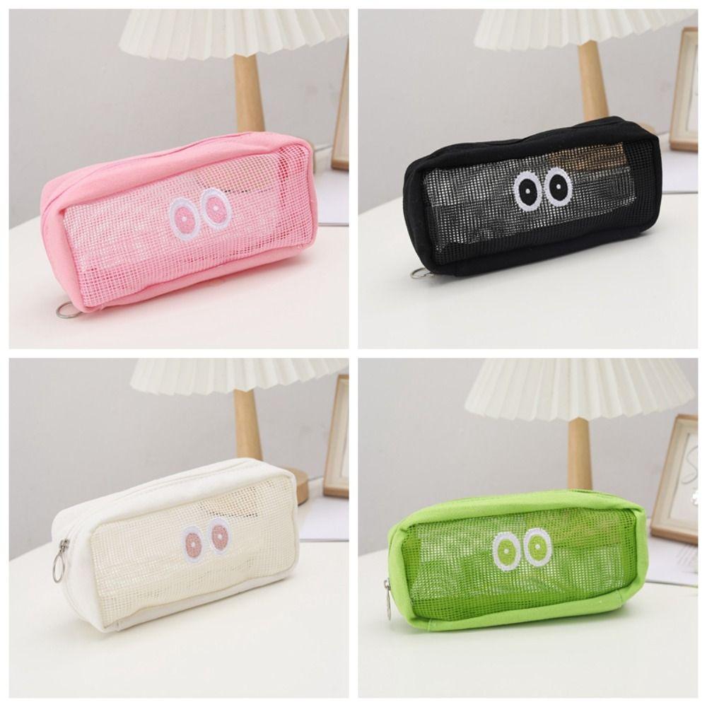 Ins Big Eyes Mesh Pencil Case Cartoon Makeup Pouch Pen Pouch  Office School Organizer