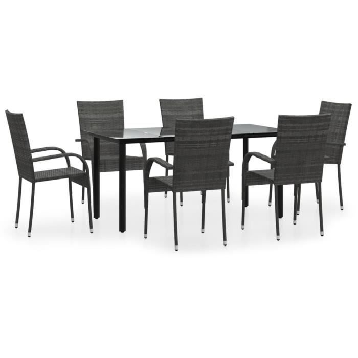 3156665 vidaXL Ensemble à dîner de jardin 7 pcs Gris Résine tressée