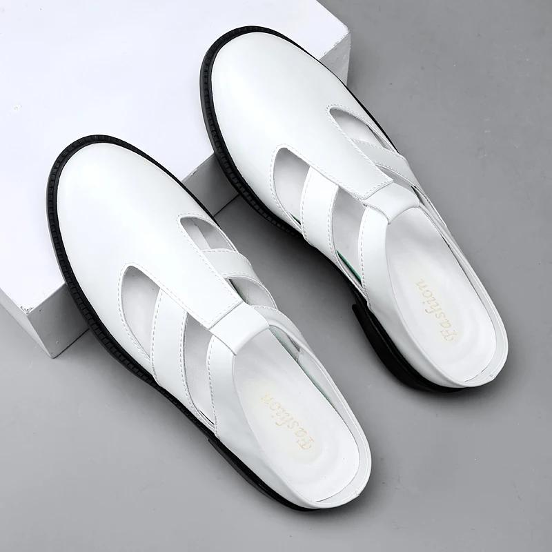 Fashion Summer Casual Leather Sandals Fashion Men Breathable Anti-slip Comfy Design Sandals Soft Bottom Outdoor Walking Half Drag Shoes