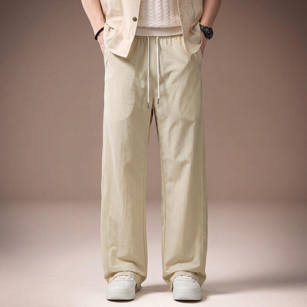 High-end American Summer Thin Ice Silk Quick-drying Mesh Breathable Casual Pants Men's Loose Large Size Wide-leg Straight-leg Pants