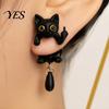 Fun Quirky Daily Wear Accessories 1 Pair Black Cat Middle Finger Earrings for Women, 3D Printed Cute Creative Alloy Ear Ornaments Earrings,