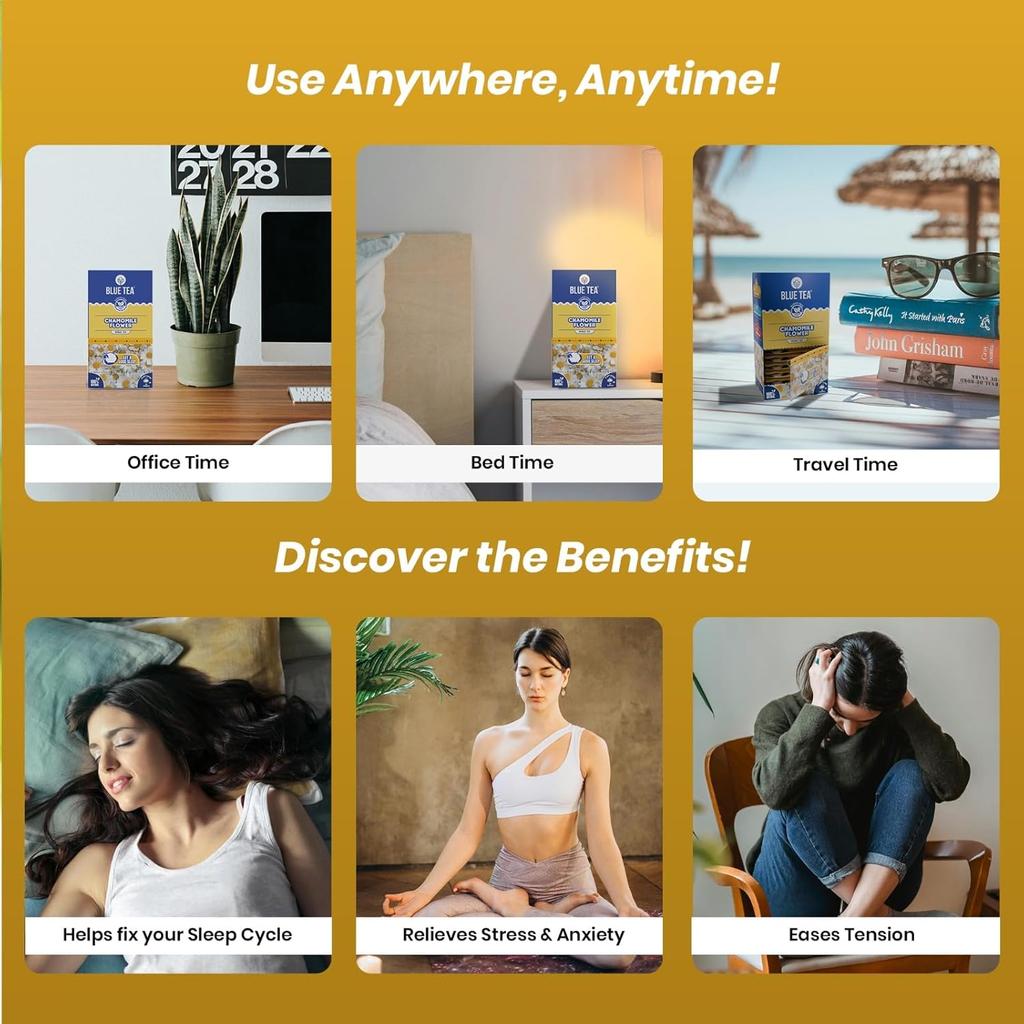 BLAUER TEE - Kamillentee zum Schlafen - 25 Teebeutel - Pflanzlich | Für einen guten Schlaf | Entspannung | Stressabbau | Koffeinfrei
