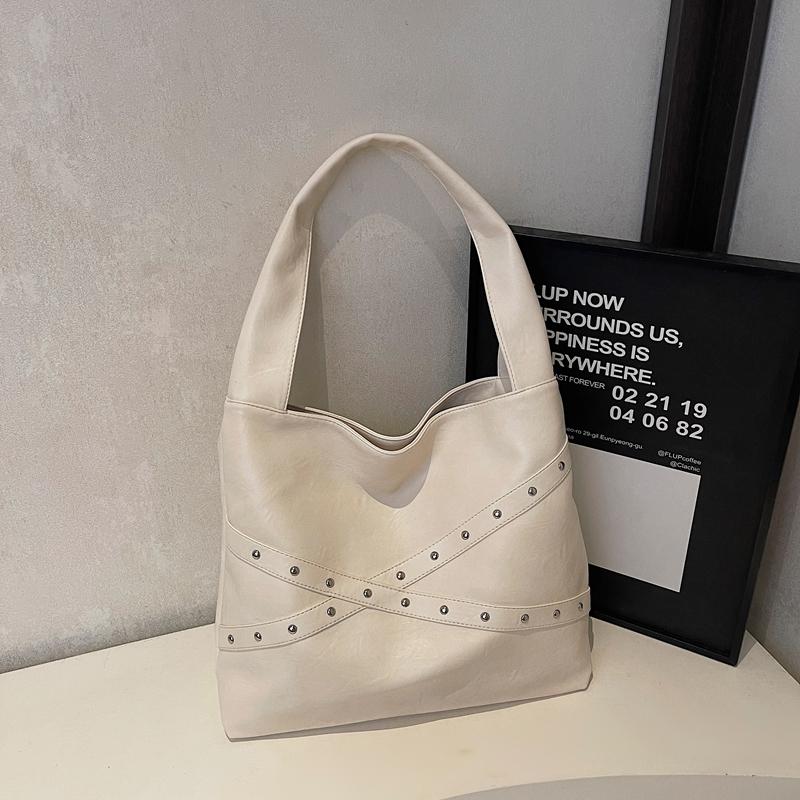 Women's Large Capacity PU Leather Solid Color Shoulder Bags 2025 Winter Retro Tote Bags Luxury Designer Trend Female Handbags