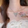 Silver Butterfly Qimeng~ Silver Needle Diamond Butterfly Flower Stud Earrings Necklace Set Exquisite Princess Luxury Temperament Jewelry