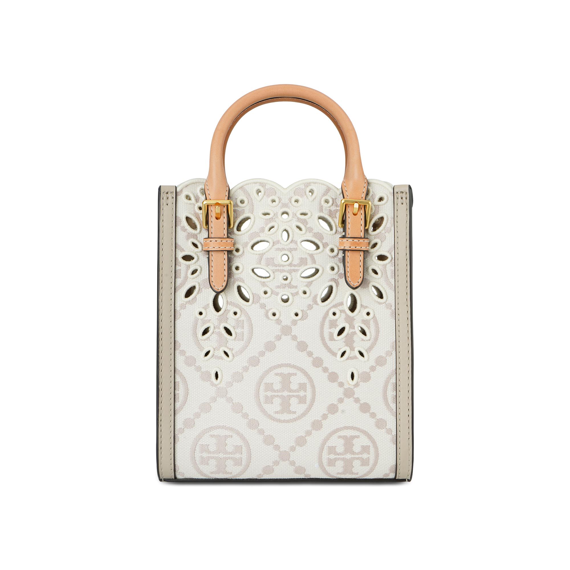 

Tory Burch T Monogram Double T Logo Lace Eyelet Design Detachable Shoulder Strap Leather Tote Shopping Bag Crossbody Handbag Mini 148955-104 Basic Set (Bag+Dust Bag)