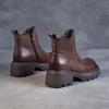 Johnature Thick Soled Genuine Leather Women's Boots British Style Round Toe Thick Heel Short Boots