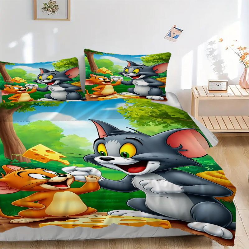 Tom Jerry'S Cheese Adventure Print 3Pcs Bedding Setduvet Cover With 2 Bedropillowcase Home Birthday Gift