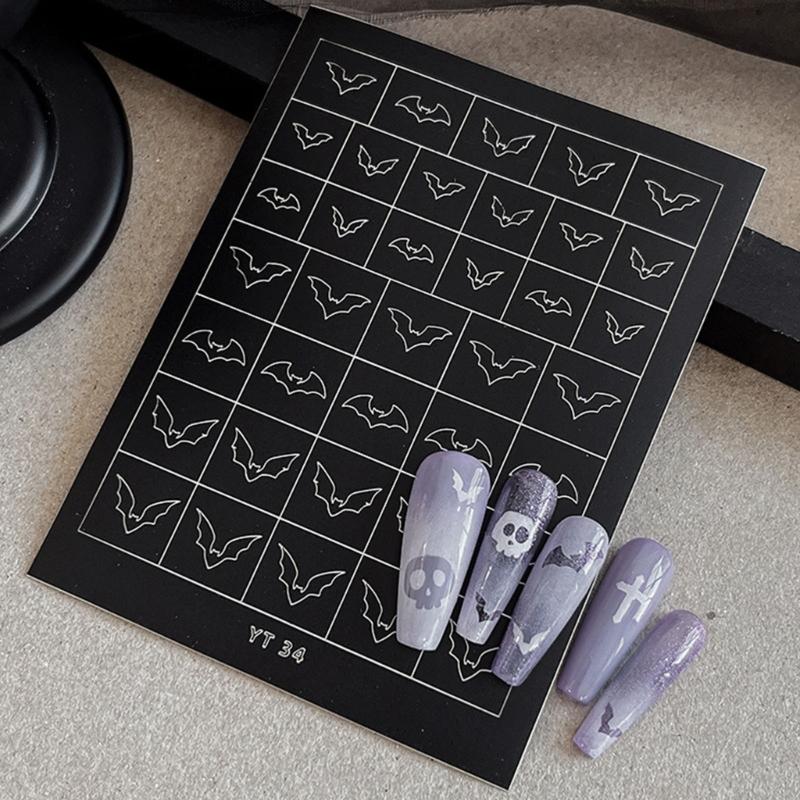 Nail Art Stickers Halloween Party Nail Designs With Spooky Skeleton Patterns Quick Apply Reusable Nail Decorations For Costume Event