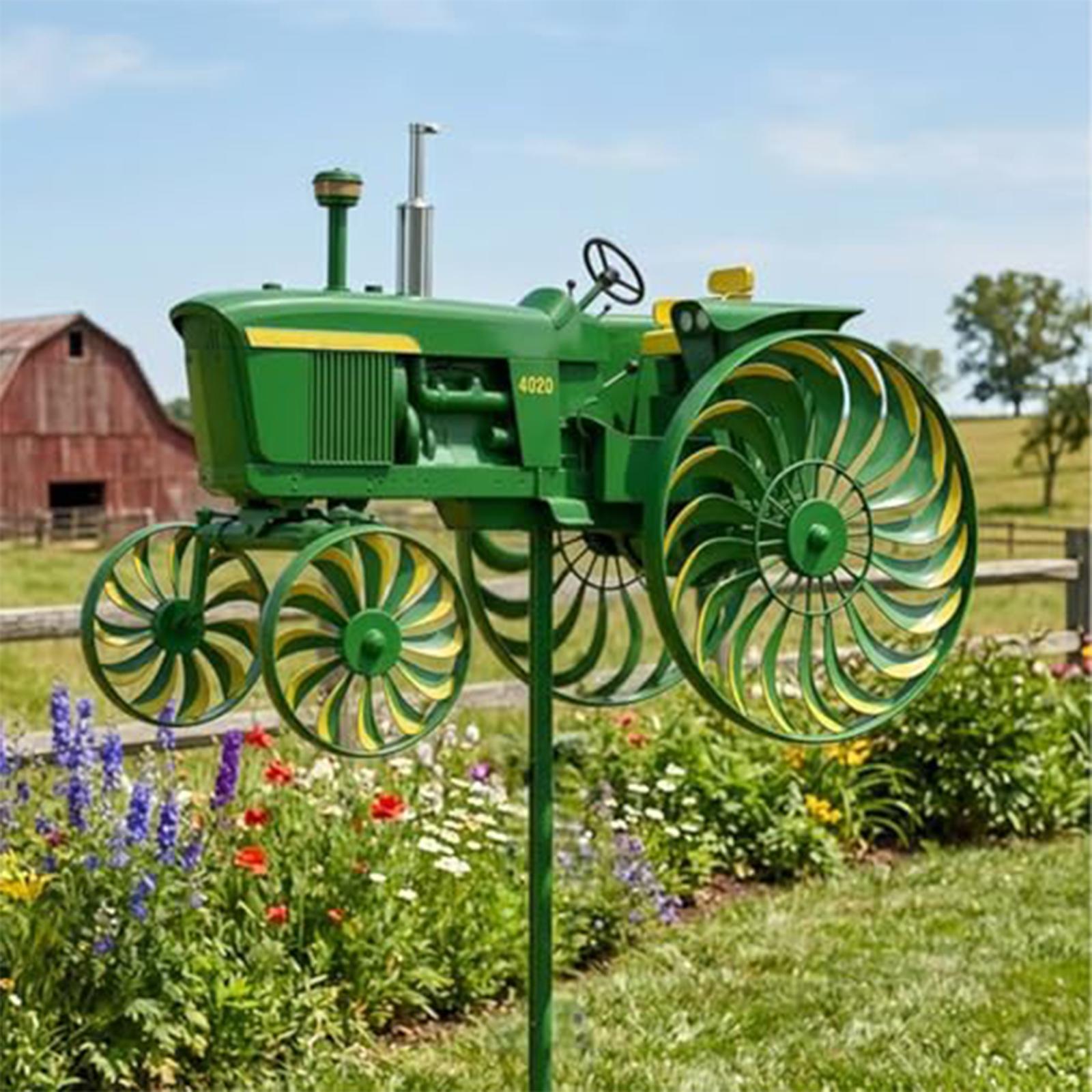 Garden Windmill Green Tractor With Rotating Wheels For Courtyard Garden Unique Outdoor One Size зелёный