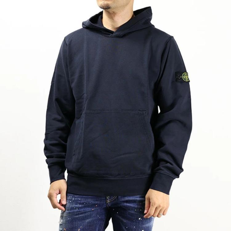 STONE ISLAND Hoodie Kids Solid Color Logo Hooded Ribbed Loose Long Sleeve Navy Blue Kids Hoodies 781661640-V0020