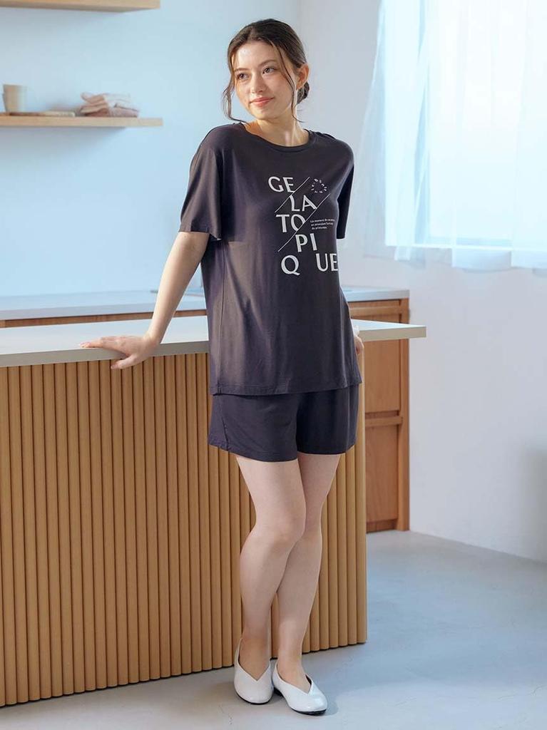 Gelato Pique Rayon Logo PWCT251232 DGRY Free Size T-Shirt Women's