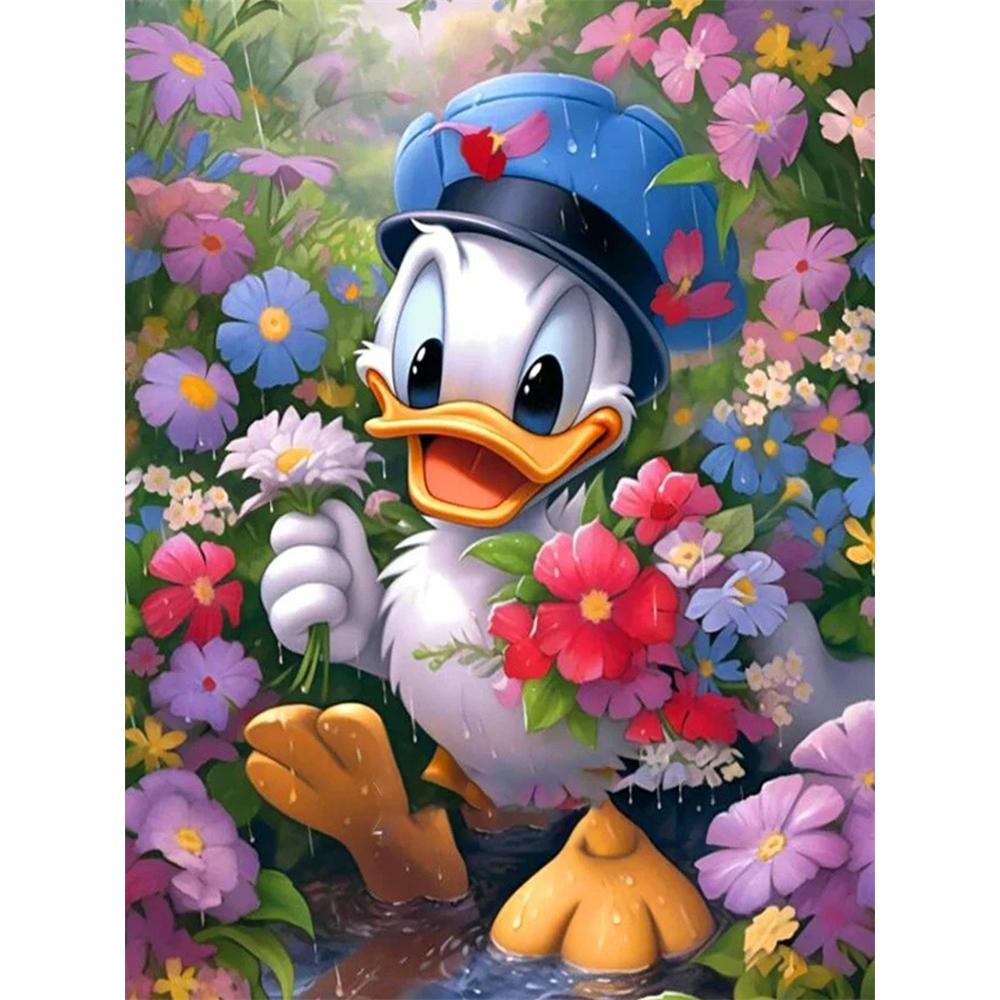 

Disney Diamond Painting Donald Duck Spring Flower Sea Theme Art Painting Cartoon Diamond Painting Full Diamond Cross Stitch DIY Gift Home Decoration Round 20x30cm