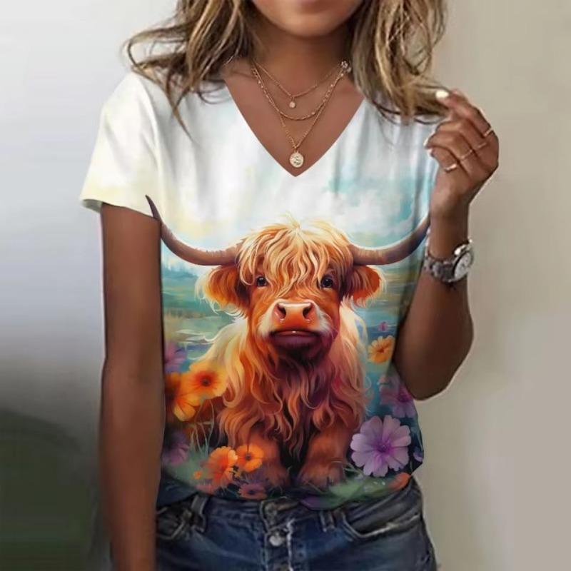 Cute Girl 3D Print Women's T-Shirts Top Casual Short Pullover Sleeved V-Neck Plus Size Tee Shirt Female Everyday Clothing