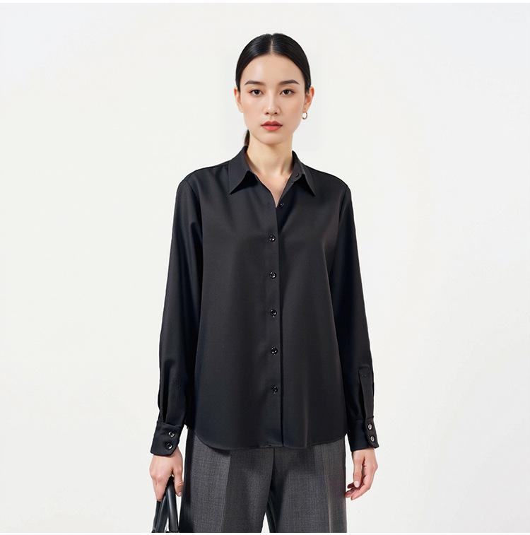 Camicia Autunnale da Donna in Lana Merino - Vestibilità Larga, Stile Retrò Snellente per il Pendolarismo Lavorativo